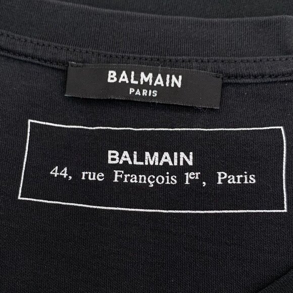Balmain Black Logo Letter Printed Cotton Round-Neck Short-Sleeved T-Shirt XXL - Picture 4 of 7